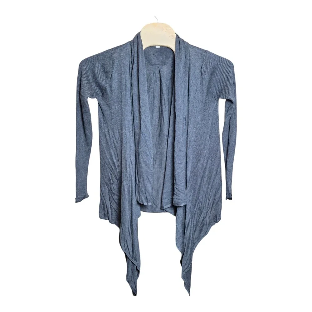 Lululemon Women's Large Gray Open Front Cardigan Lightweight Ribbed Drape‎ Hem